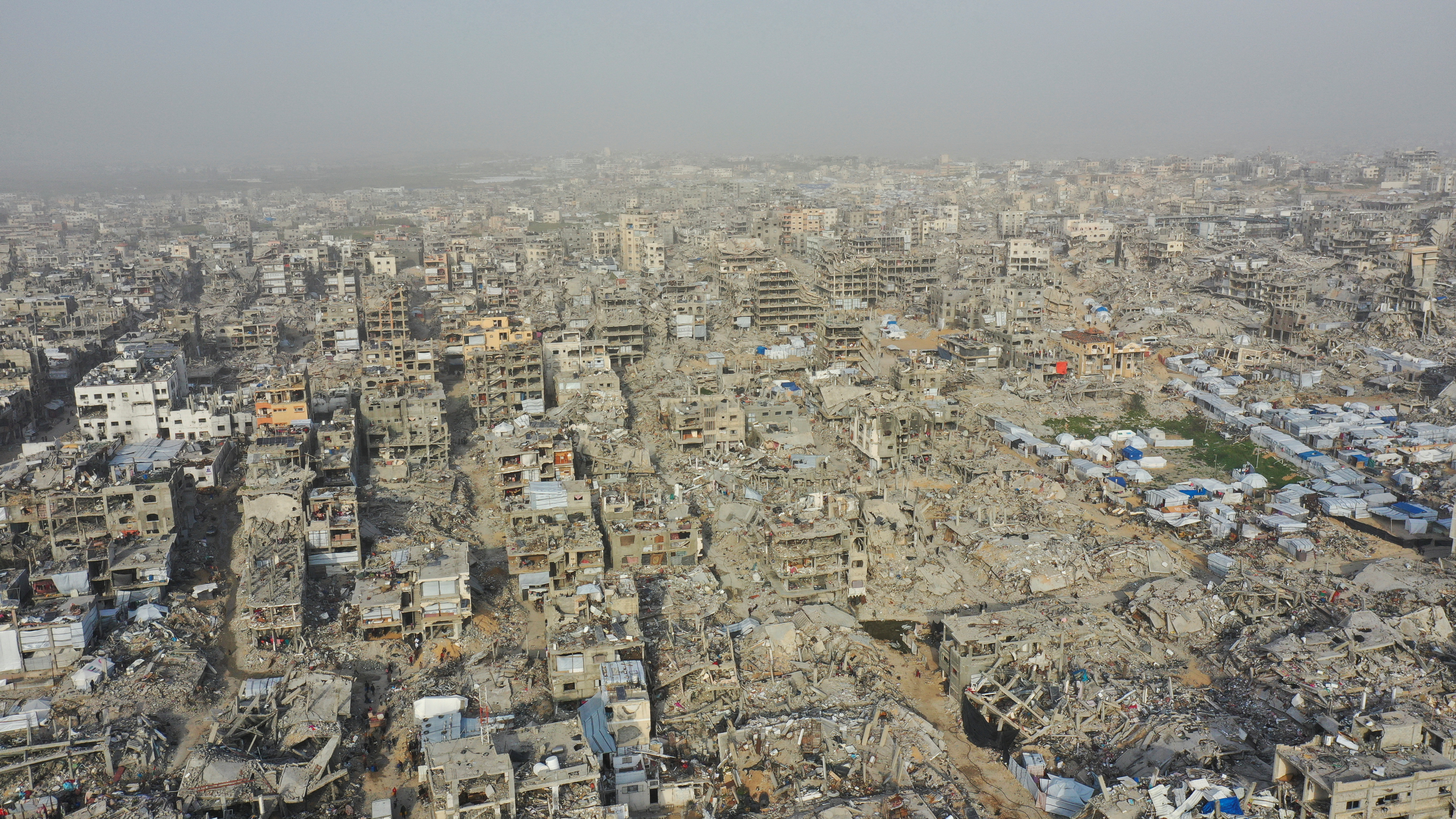 Drone view of destroyed houses in Beit Hanoun