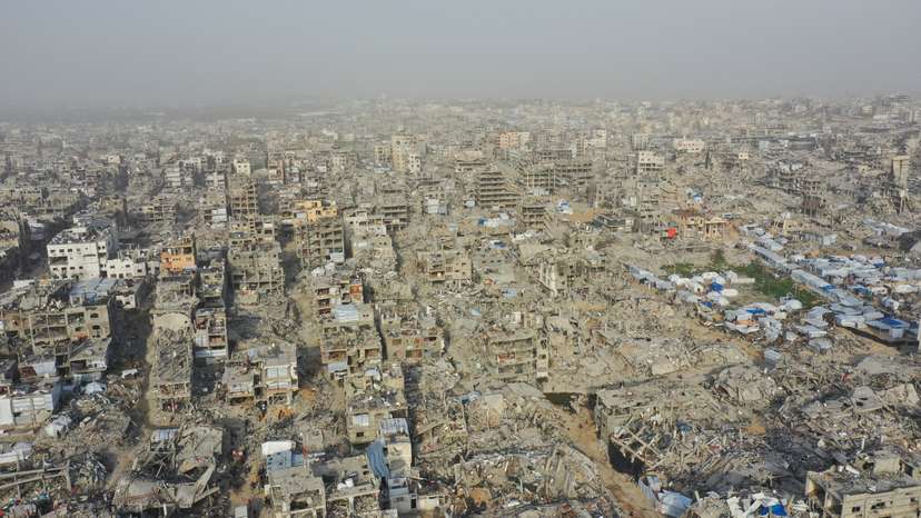 Drone view of destroyed houses in Beit Hanoun