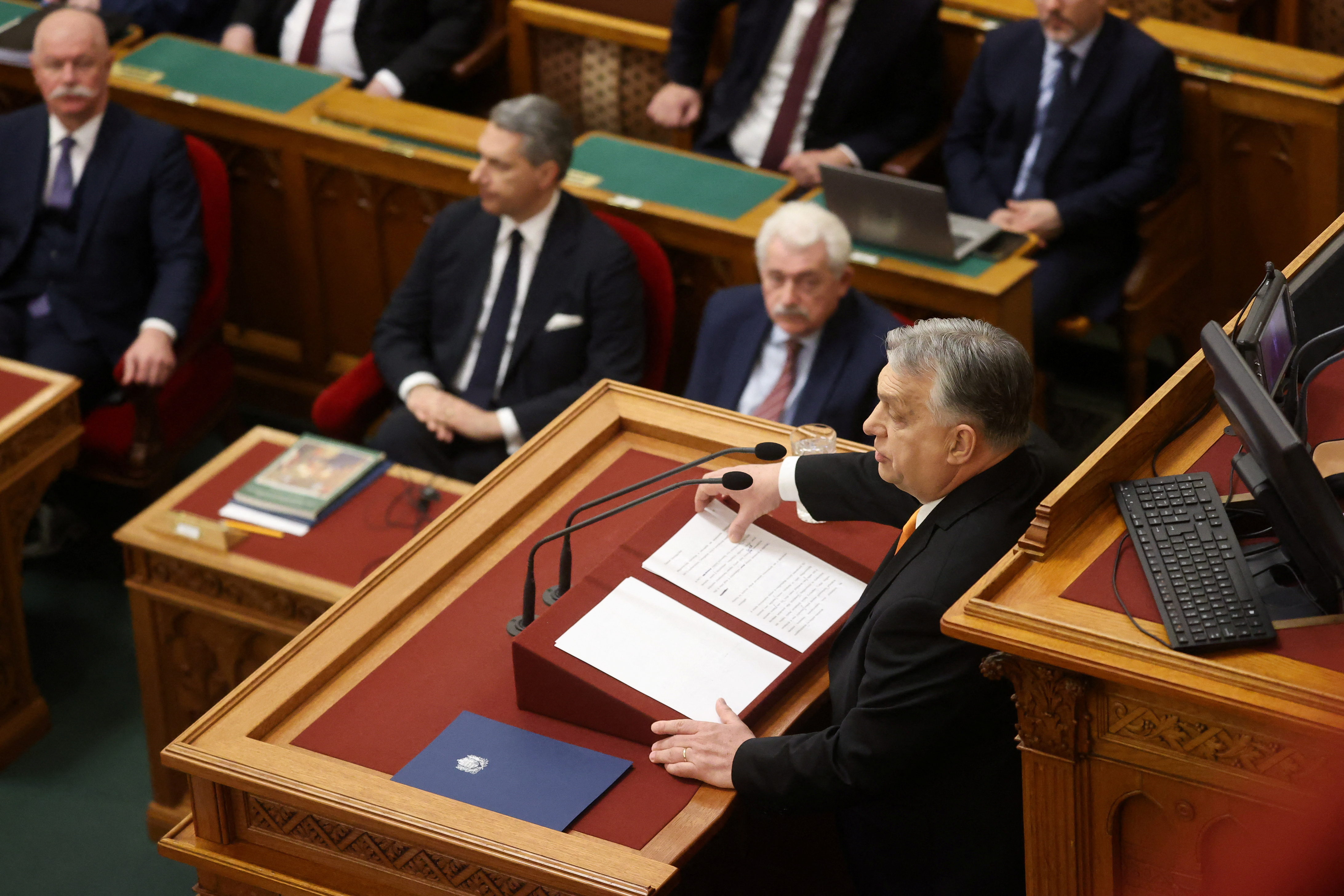 Hungarian PM Orban addresses the parliament in Budapest