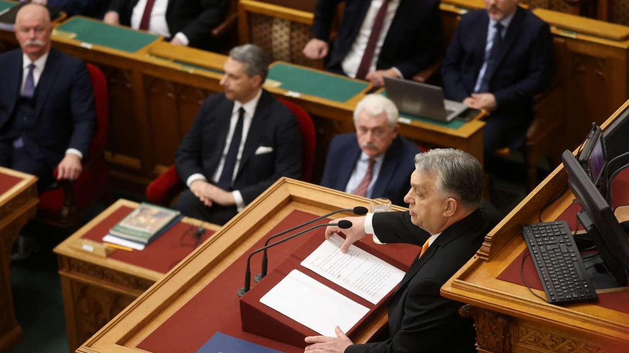 Hungarian PM Orban addresses the parliament in Budapest