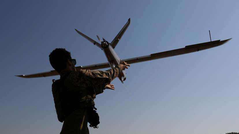 Ukrainian servicemen operate a reconaissance UAV near a front line in Donetsk region