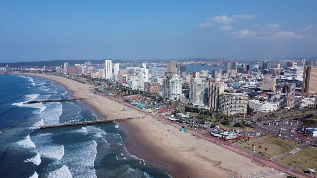 A drone view shows the beach front ahead of the G20 finance meeting in Durban