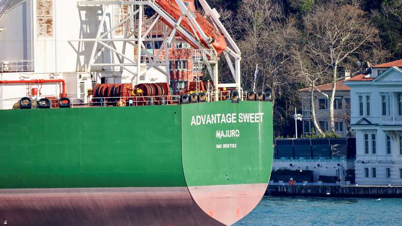 Marshall Islands-flagged oil tanker Advantage Sweet at Marmara sea near Istanbul