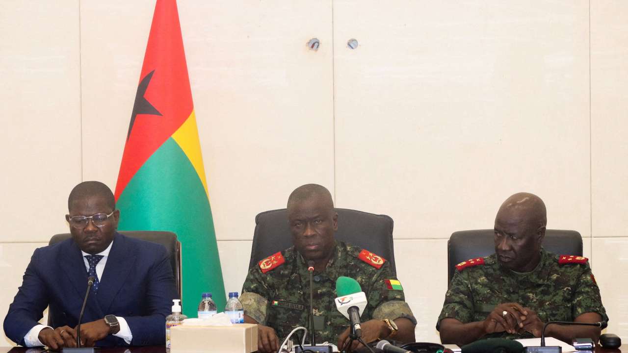 FILE PHOTO: Guinea-Bissau's transitional president Major-General Horta Inta-a attends a press conference in Bissau
