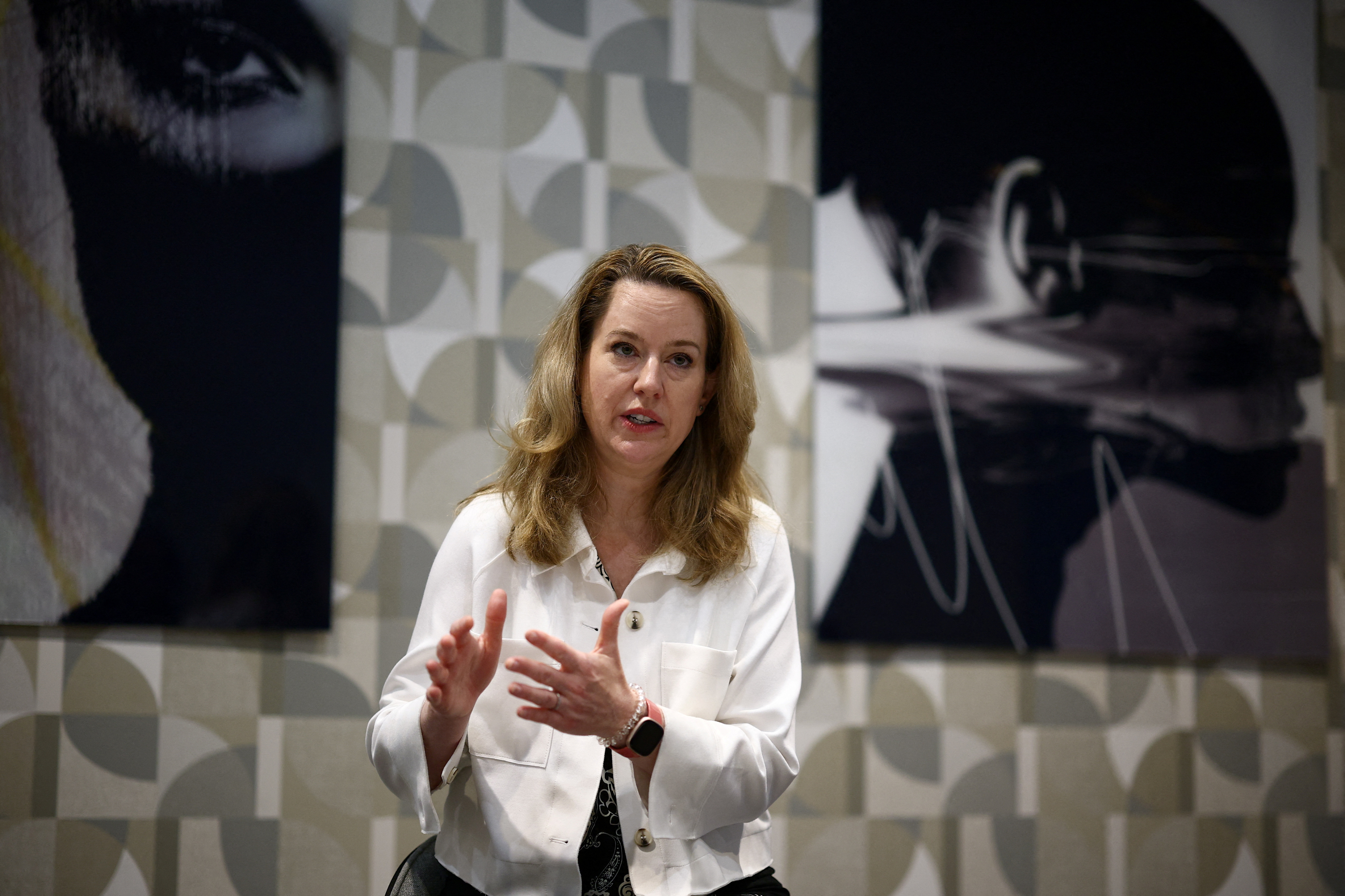 Director General of the International Organization for Migration (IOM) Amy Pope attends an interview with Reuters in Rome