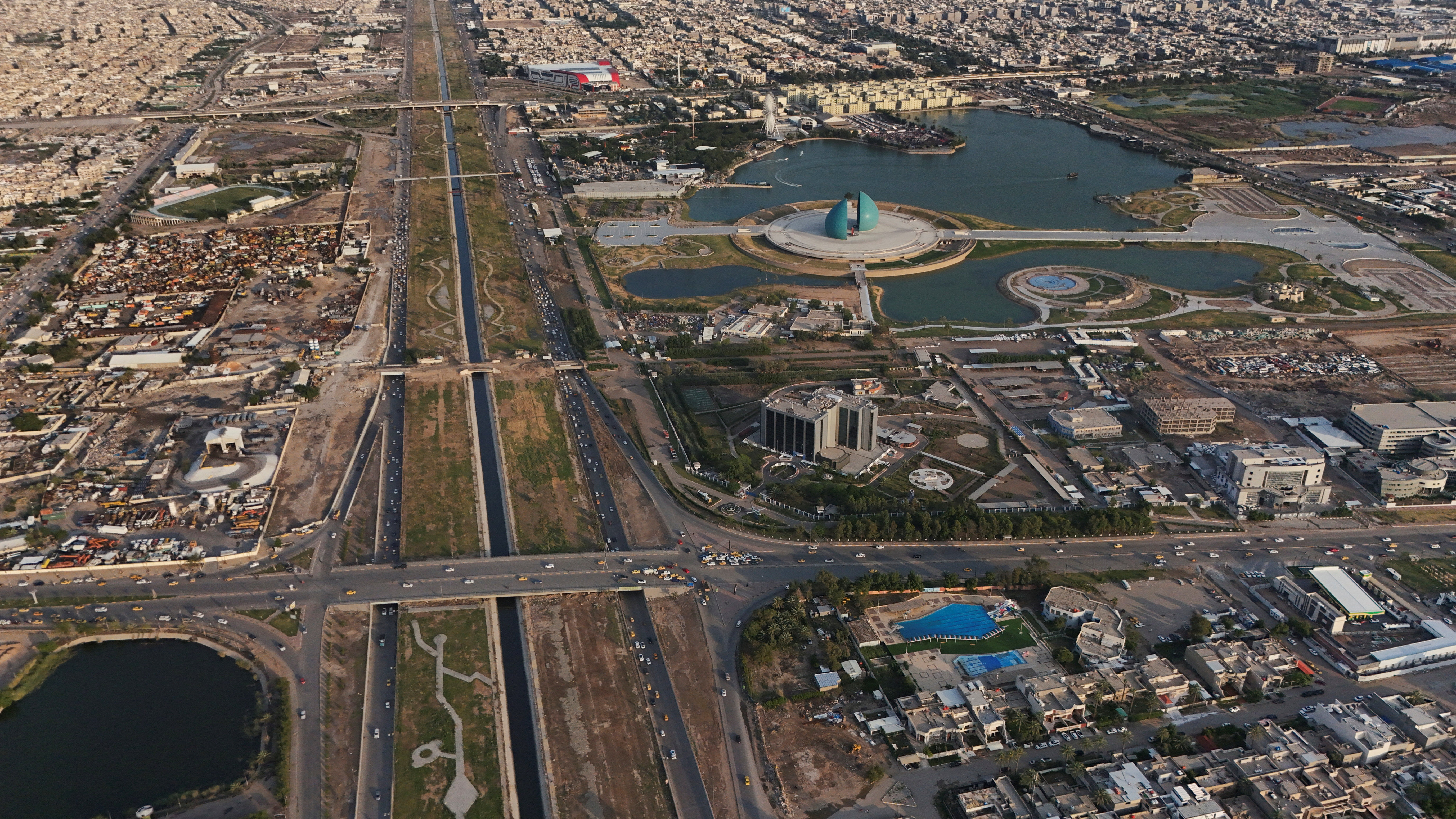 A drone view shows the city of Baghdad