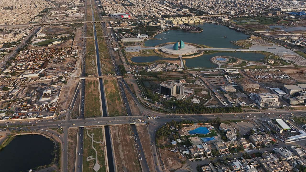 A drone view shows the city of Baghdad