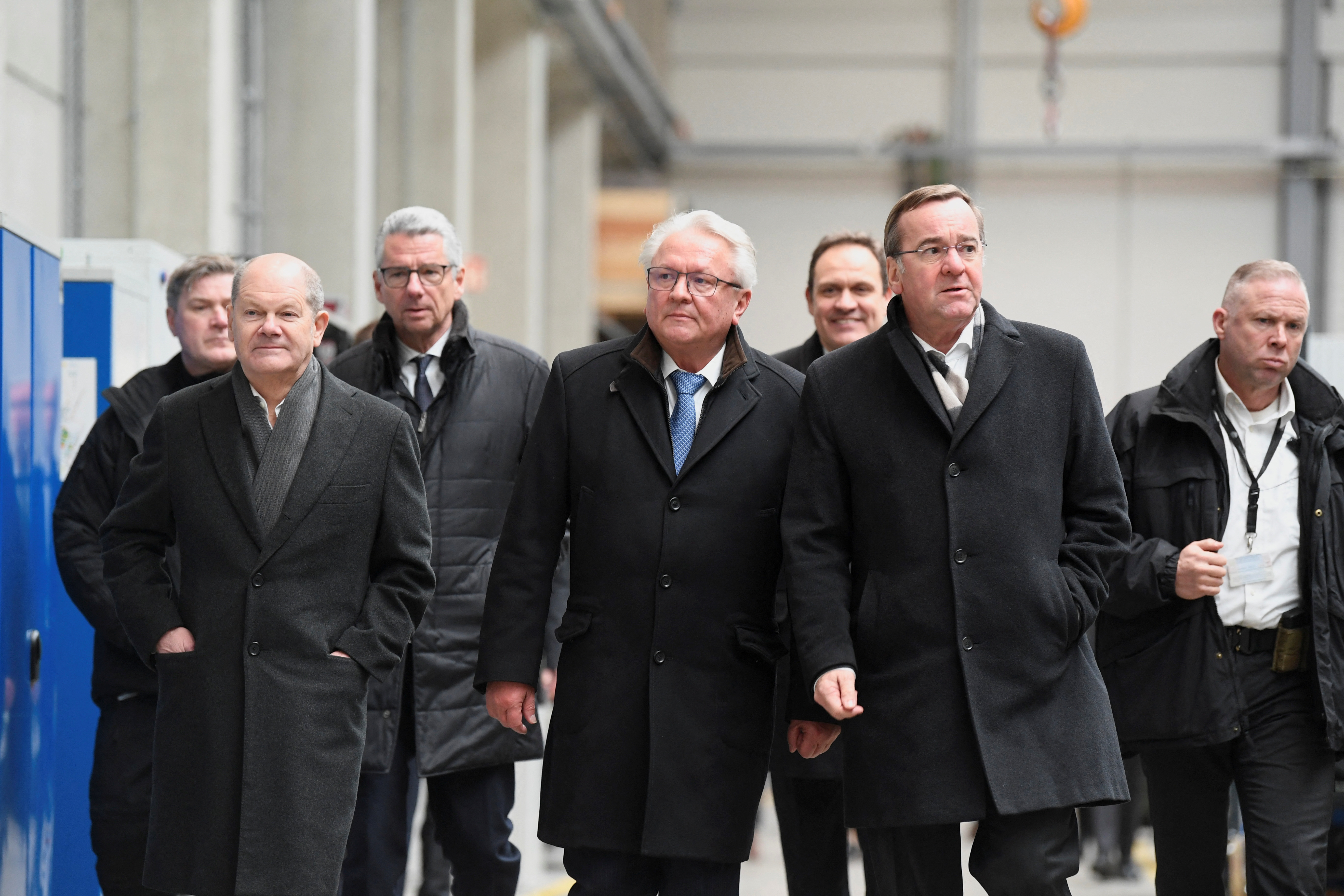 German Chancellor Scholz and Defence Minister Pistorius visit the future site in Unterluess