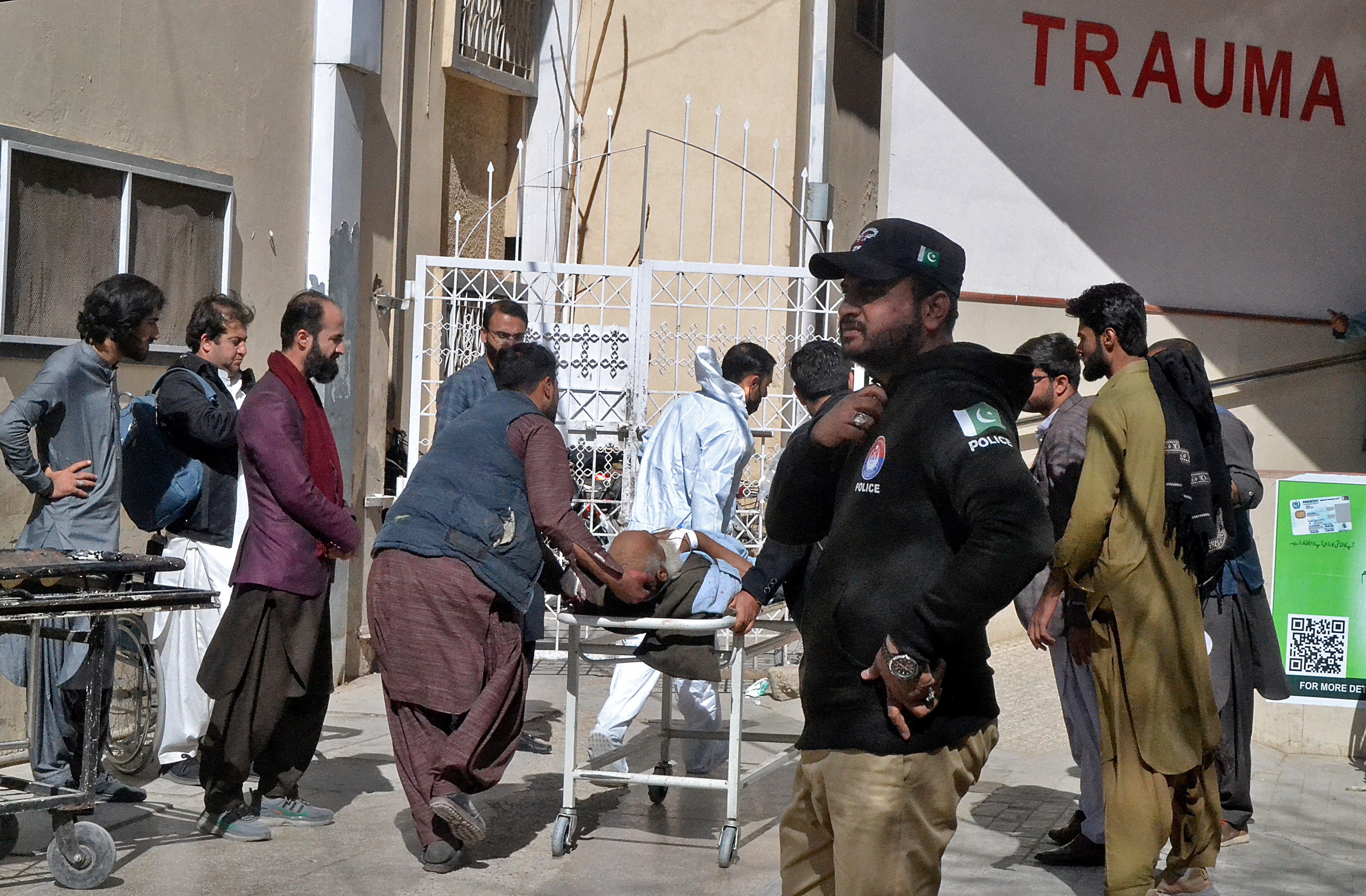 Man, who was injured in a blast in Khanozai, is rushed to hospital for treatment in Quetta