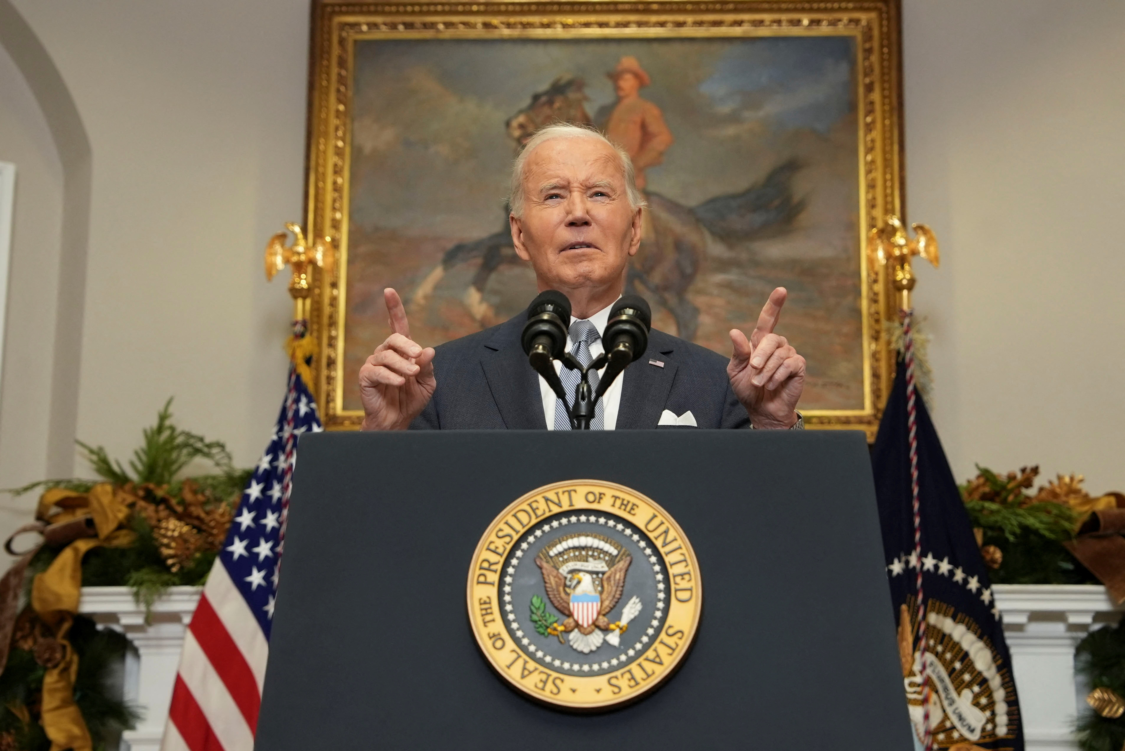 U.S. President Biden speaks after Syrian rebels announced that they have ousted Syria's Bashar al-Assad, in Washington