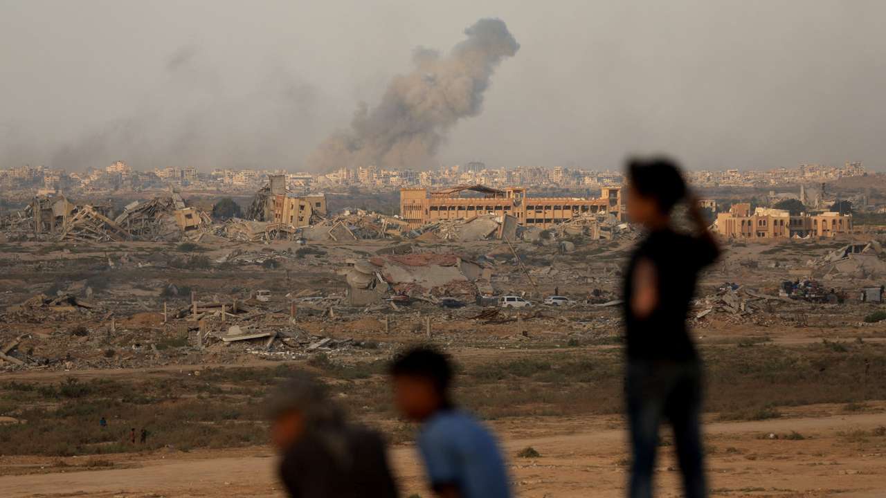 Smoke rises following an Israeli strike amid an Israeli operation, as seen from central Gaza Strip