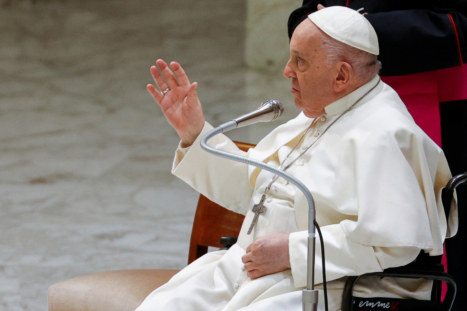 Pope Francis meets the management, staff and patients of Bambino Gesu Children's Hospital, at the Vatican
