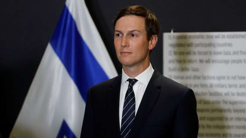 Jared Kushner speaks to members of the media in Kiryat Gat