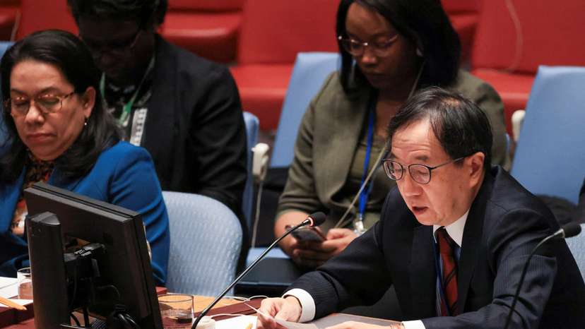 Japan's Ambassador to the U.N. Yamazaki Kazuyuki speaks during a meeting of the United Nations Security Council in New York