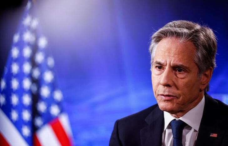U.S. Secretary of State Antony Blinken attends an interview, in Brussels
