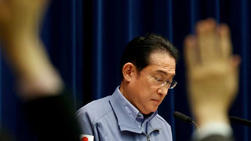 FILE PHOTO: Japanese PM Fumio Kishida holds a press conference in Tokyo