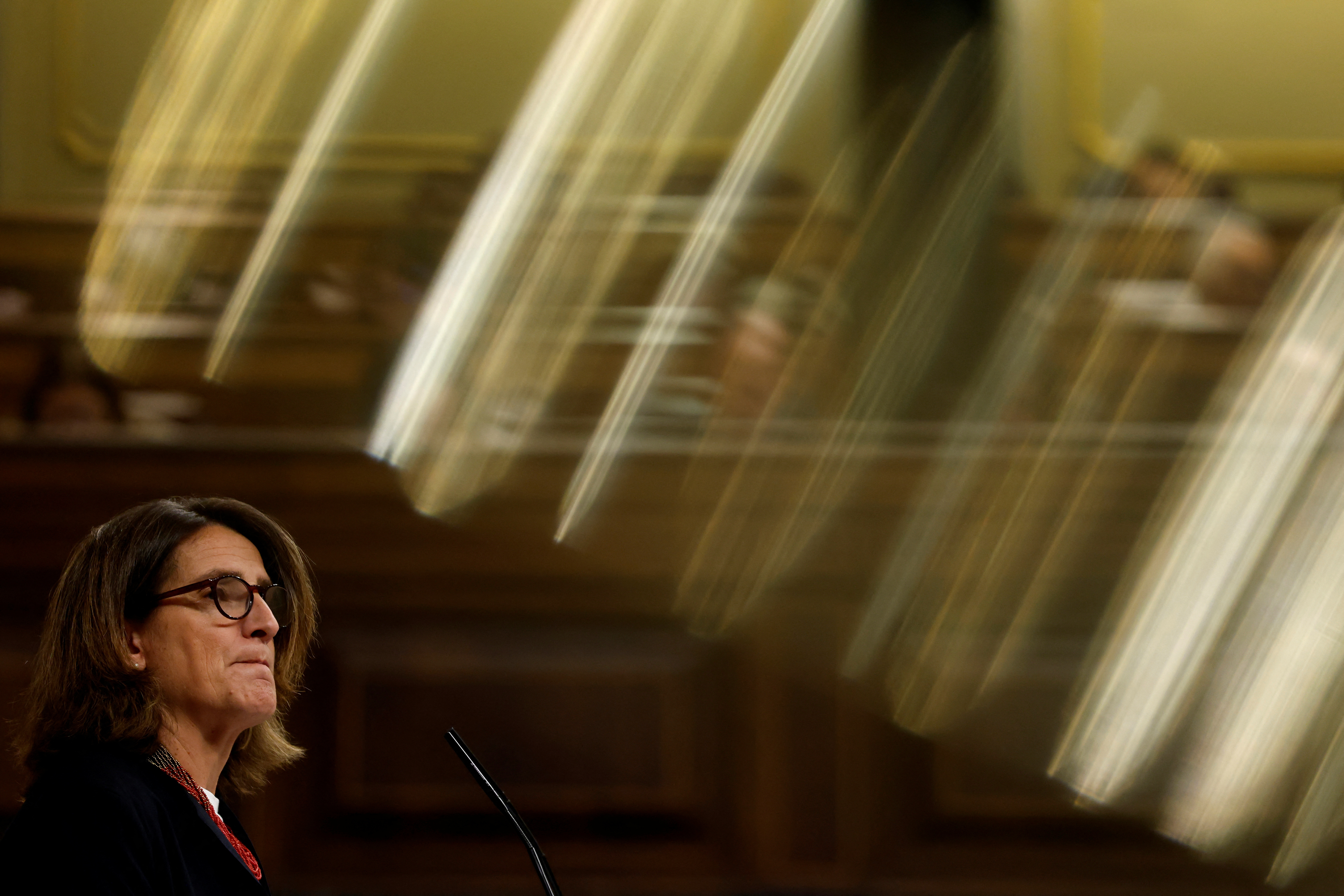 Third Deputy PM of Spain and Minister for Ecological Transition and Demographic Challenge Ribera addresses parliament on deadly floods in eastern Spain in Madrid