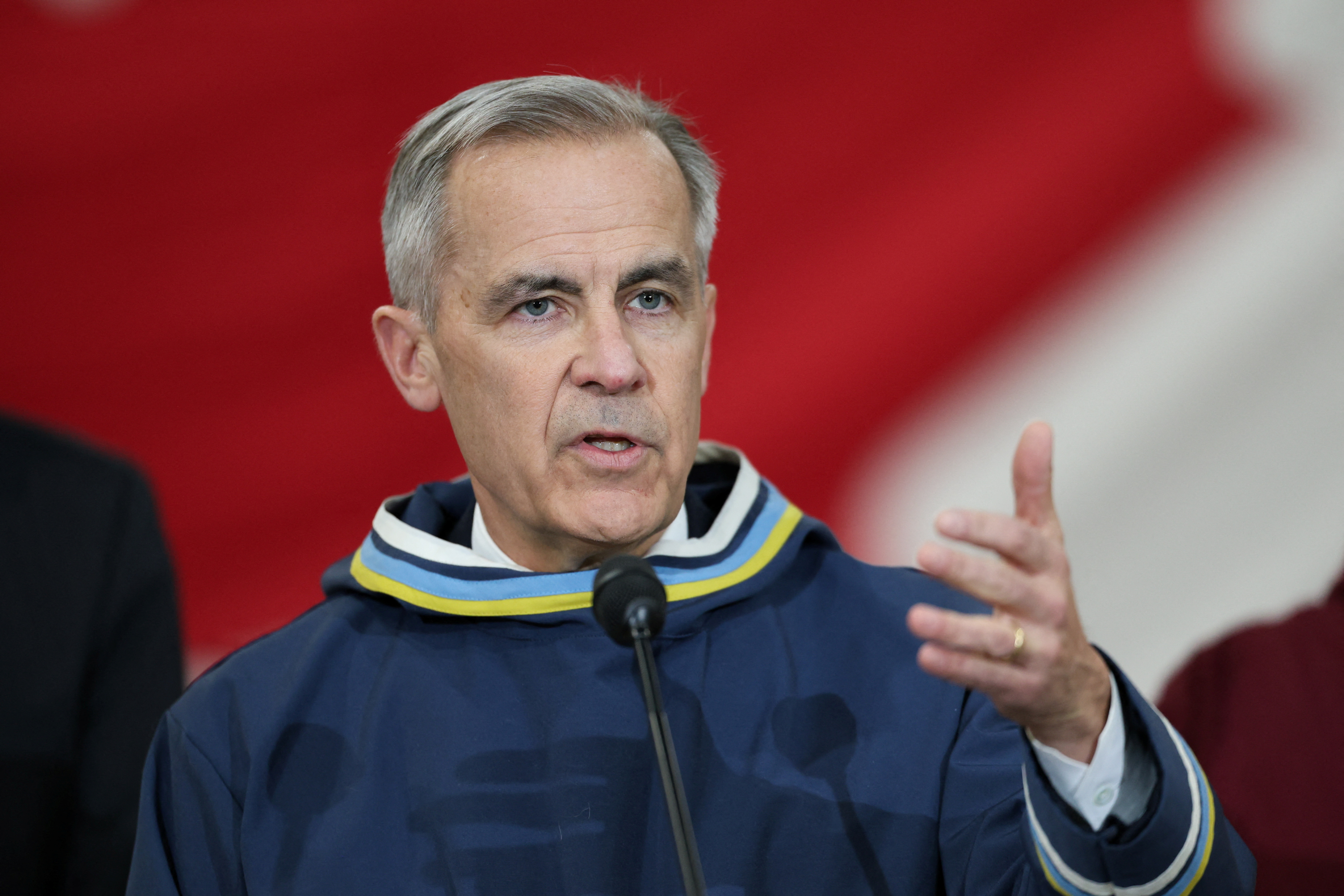 Canada's Prime Minister Mark Carney gives a statement, in Iqaluit
