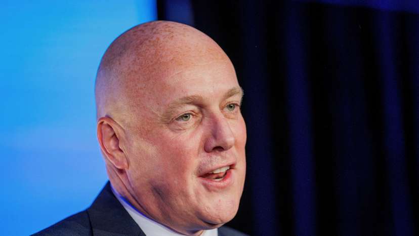 FILE PHOTO: Christopher Luxon, Leader of the National Party speaks to supporters in Auckland