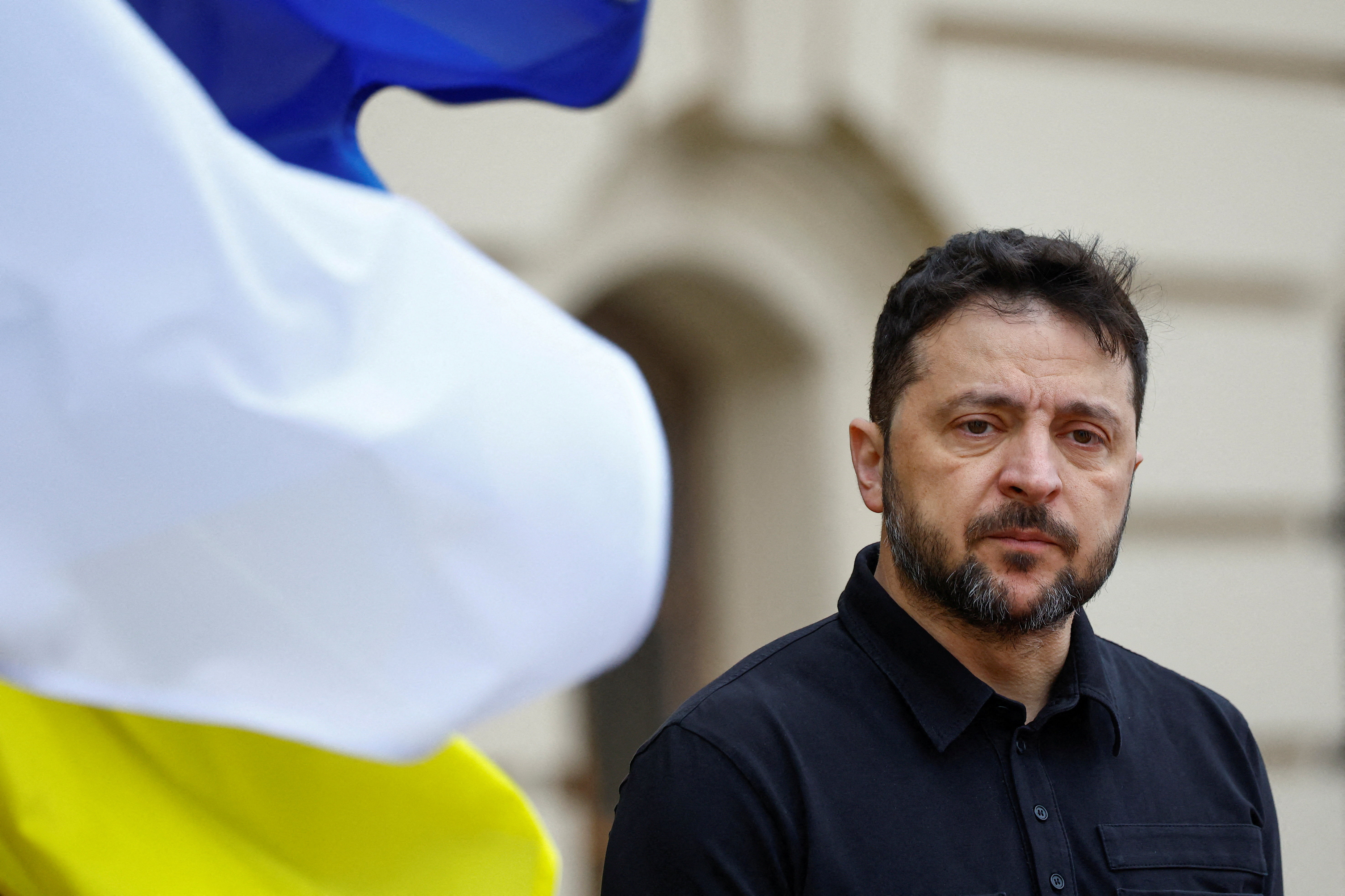 FILE PHOTO: Ukraine's President Zelenskiy waits to welcome Cyprus' President Christodoulides in Kyiv