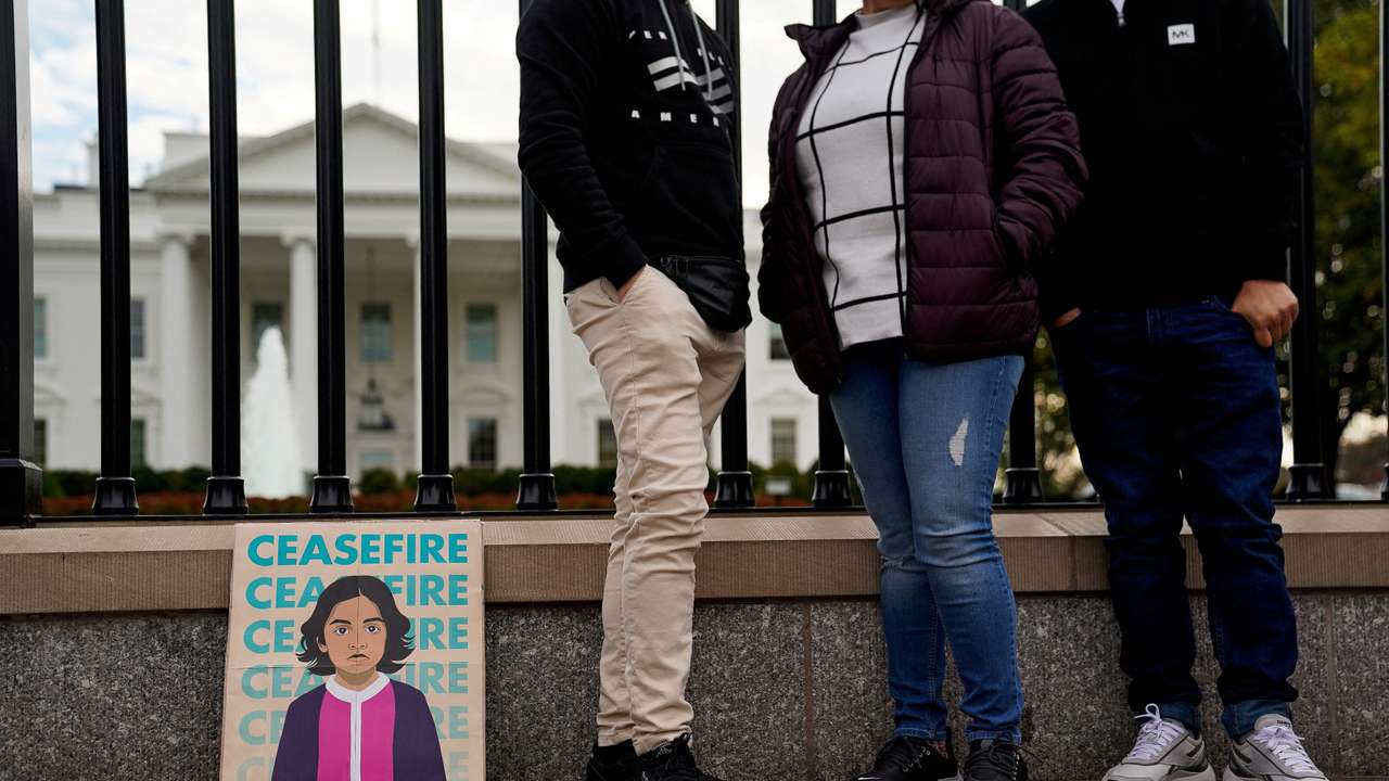 Demonstrators protest in support of Palestinians amid the ongoing conflict between Israel and Hamas, in Washington