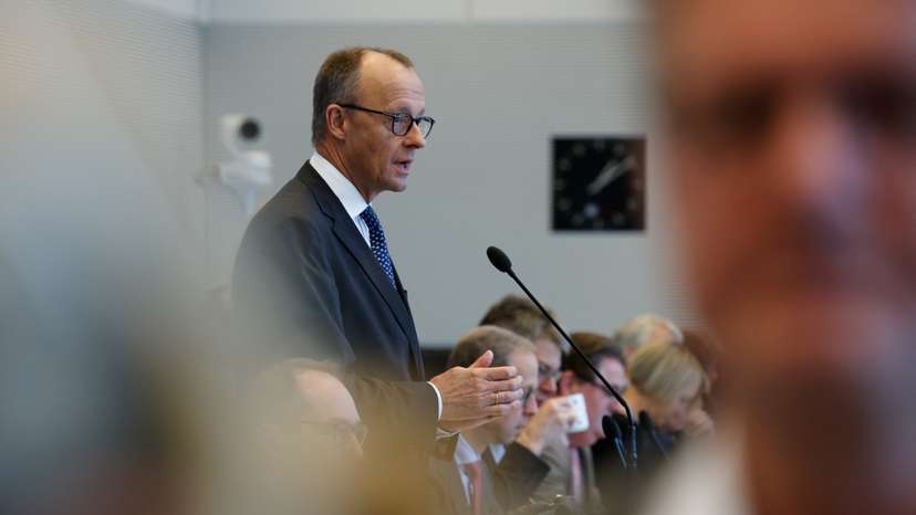 German chancellor-in-waiting Merz addresses the media in Berlin