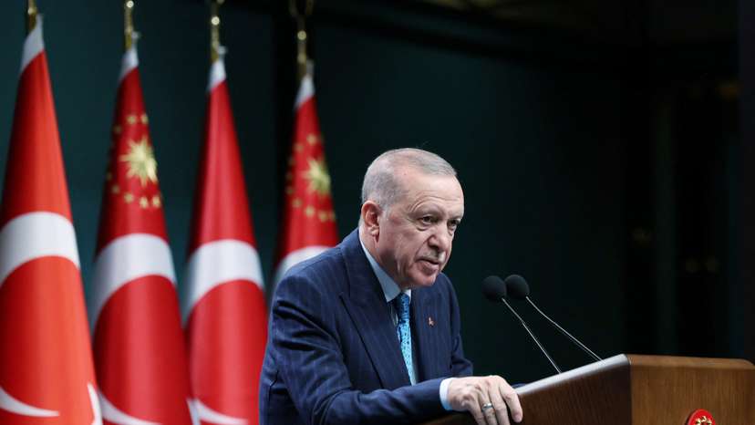 Turkish President Erdogan speaks during a press conference in Ankara