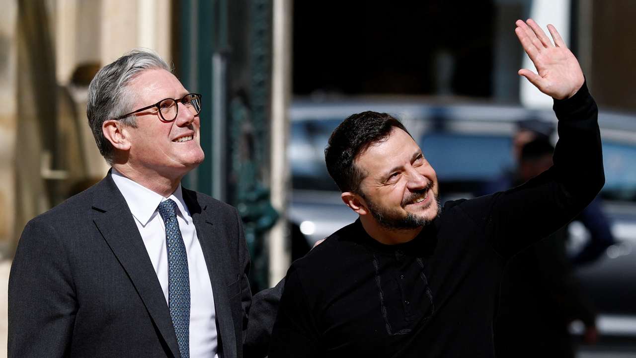 British PM Keir Starmer speaks to journalists after meeting on Ukraine, in Paris
