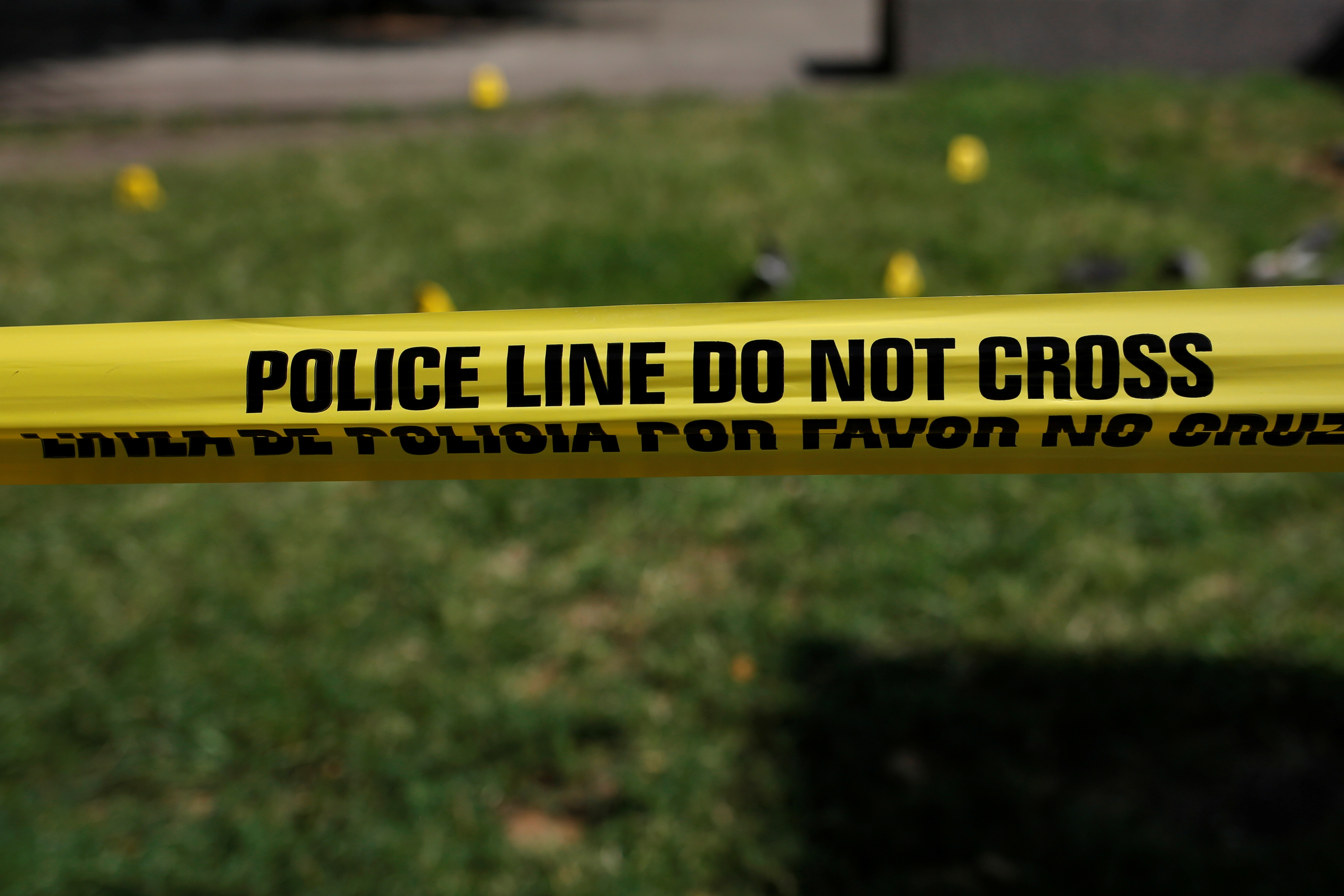 Police tape is seen at Rosa Parks Plaza near the shooting scene in Dallas, Texas