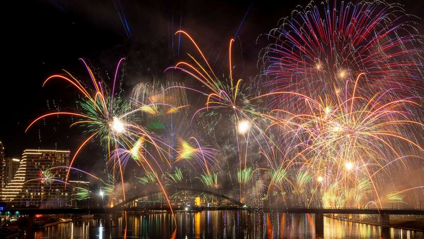 Fireworks explode over the Belgrade Waterfront project during the New Year celebrations in Belgrade