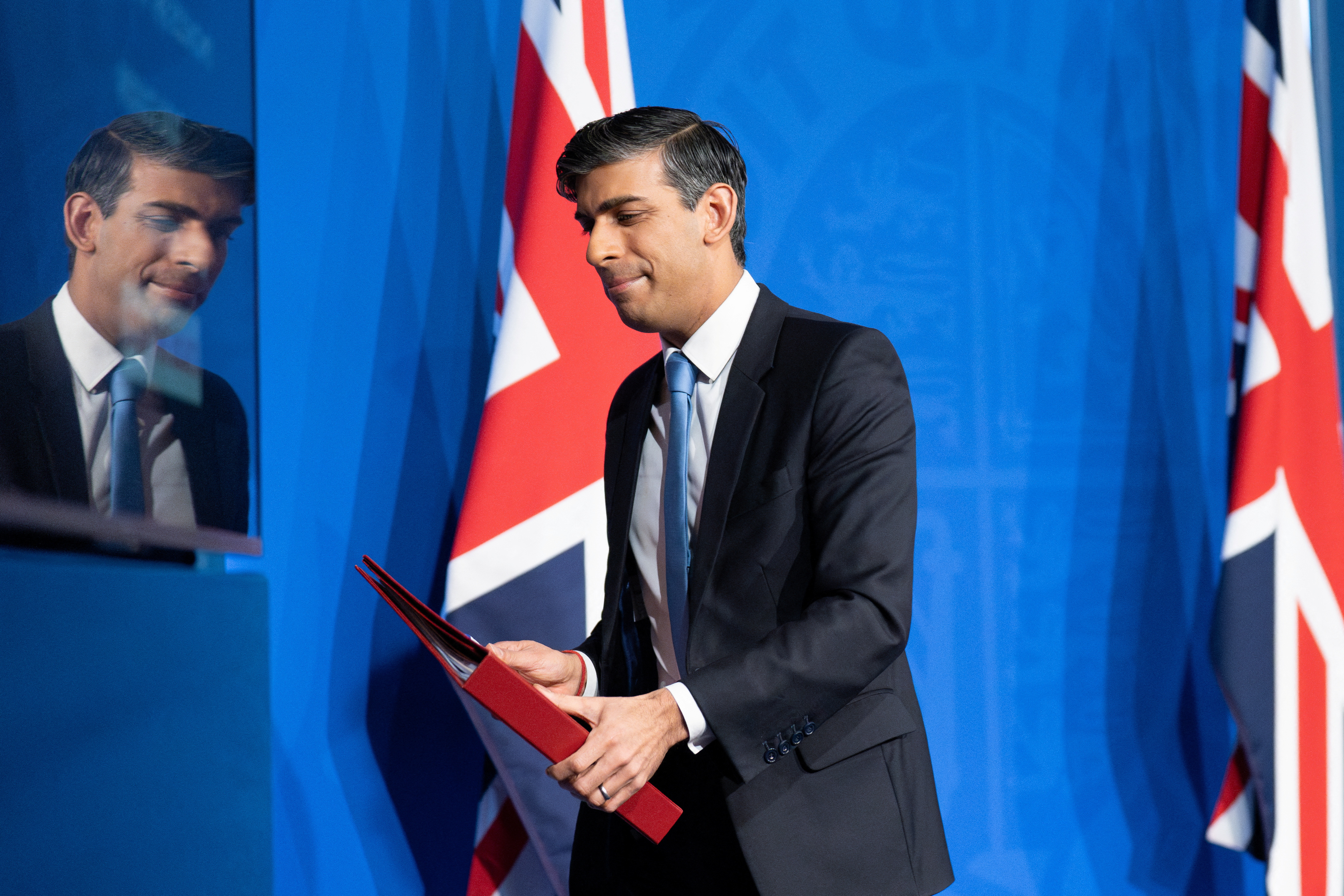British PM Sunak attends a press conference in Downing Street