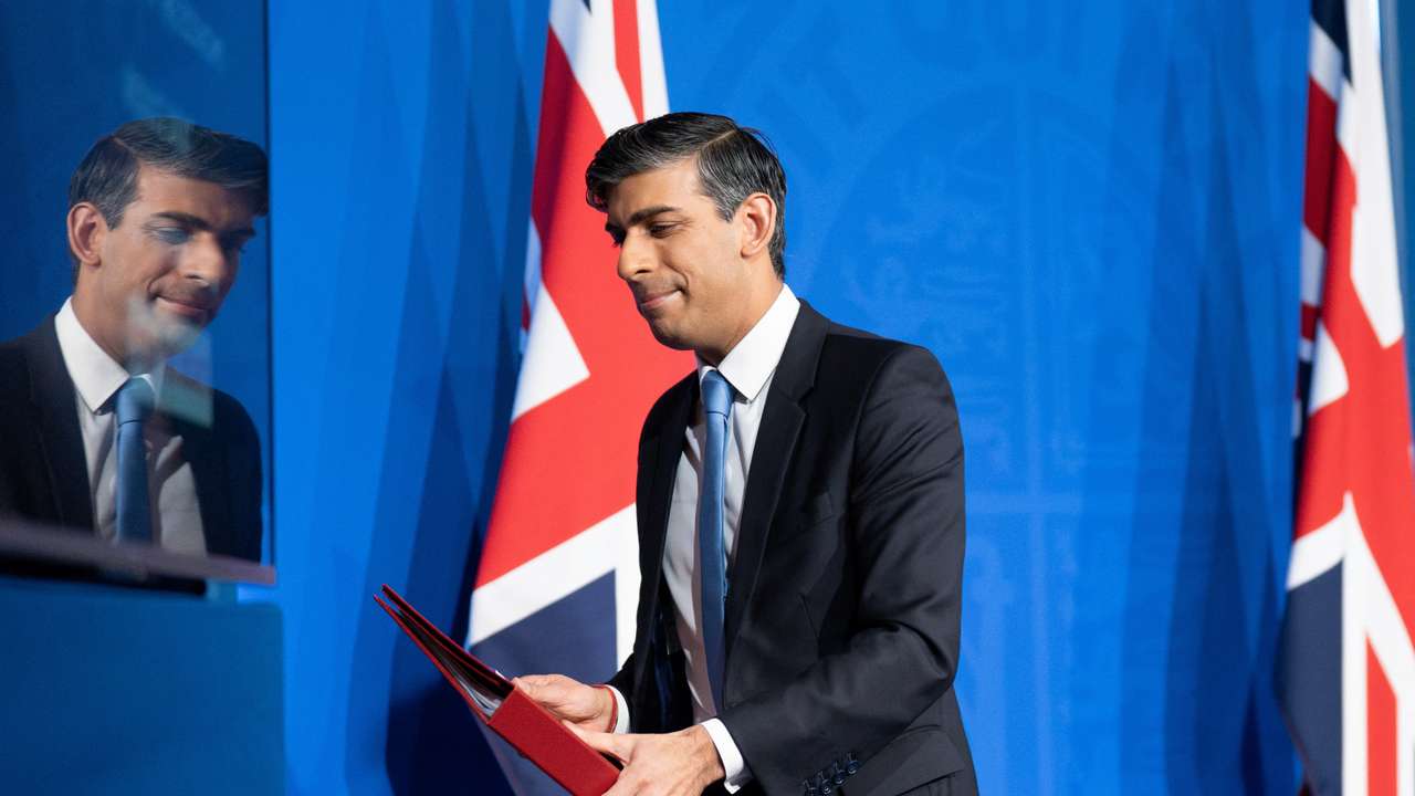 British PM Sunak attends a press conference in Downing Street