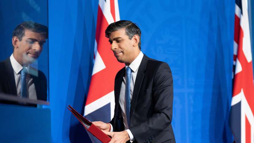British PM Sunak attends a press conference in Downing Street