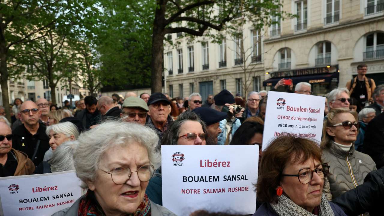 FILE PHOTO: Gathering in support of Franco-Algerian writer Boualem Sansal in Paris