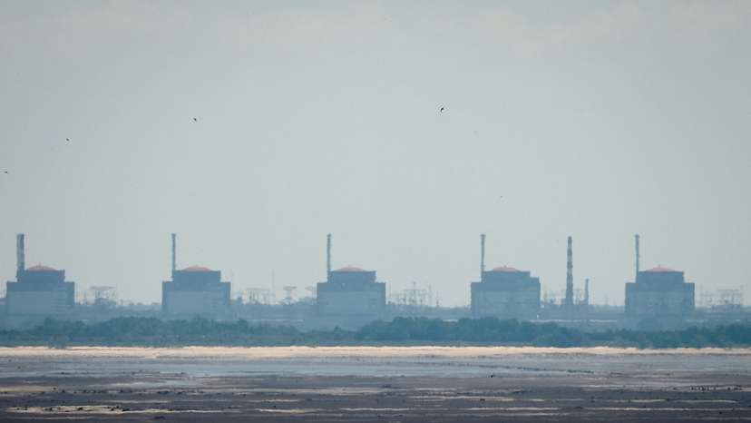 View shows Zaporizhzhia Nuclear Power Plant from the bank of Kakhovka Reservoir in Nikopol