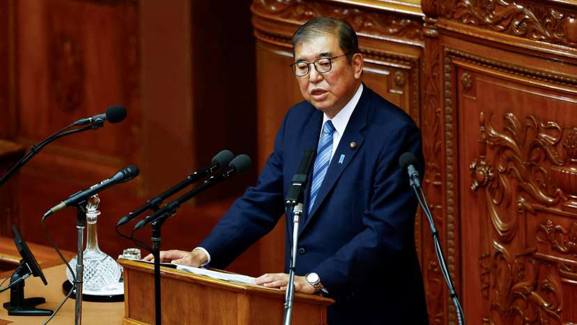 Japan's Prime Minister Shigeru Ishiba delivers his policy speech at the lower house of the parliament in Tokyo