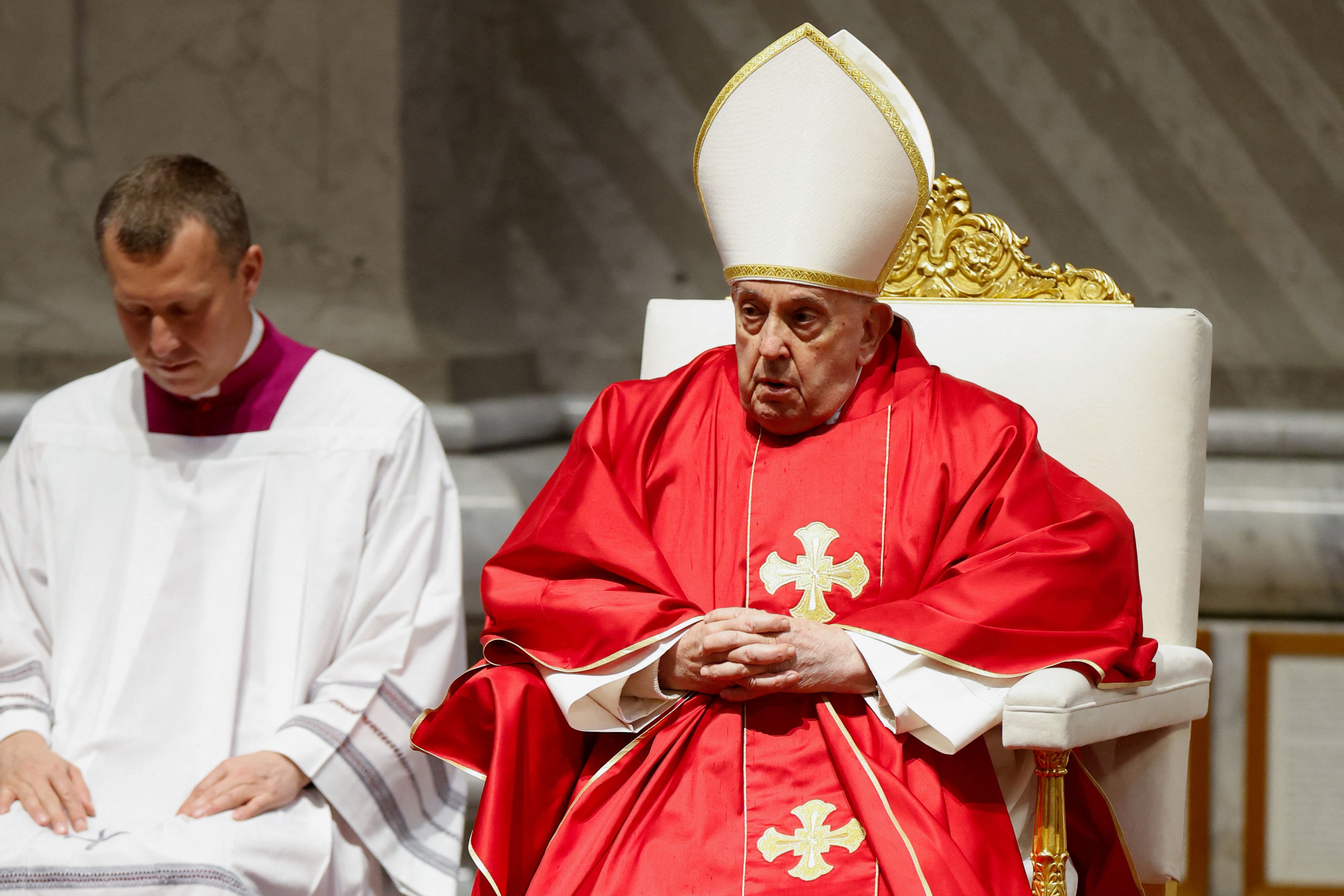 Pope Francis presides over the Good Friday Passion of the Lord service in Saint Peter's Basilica