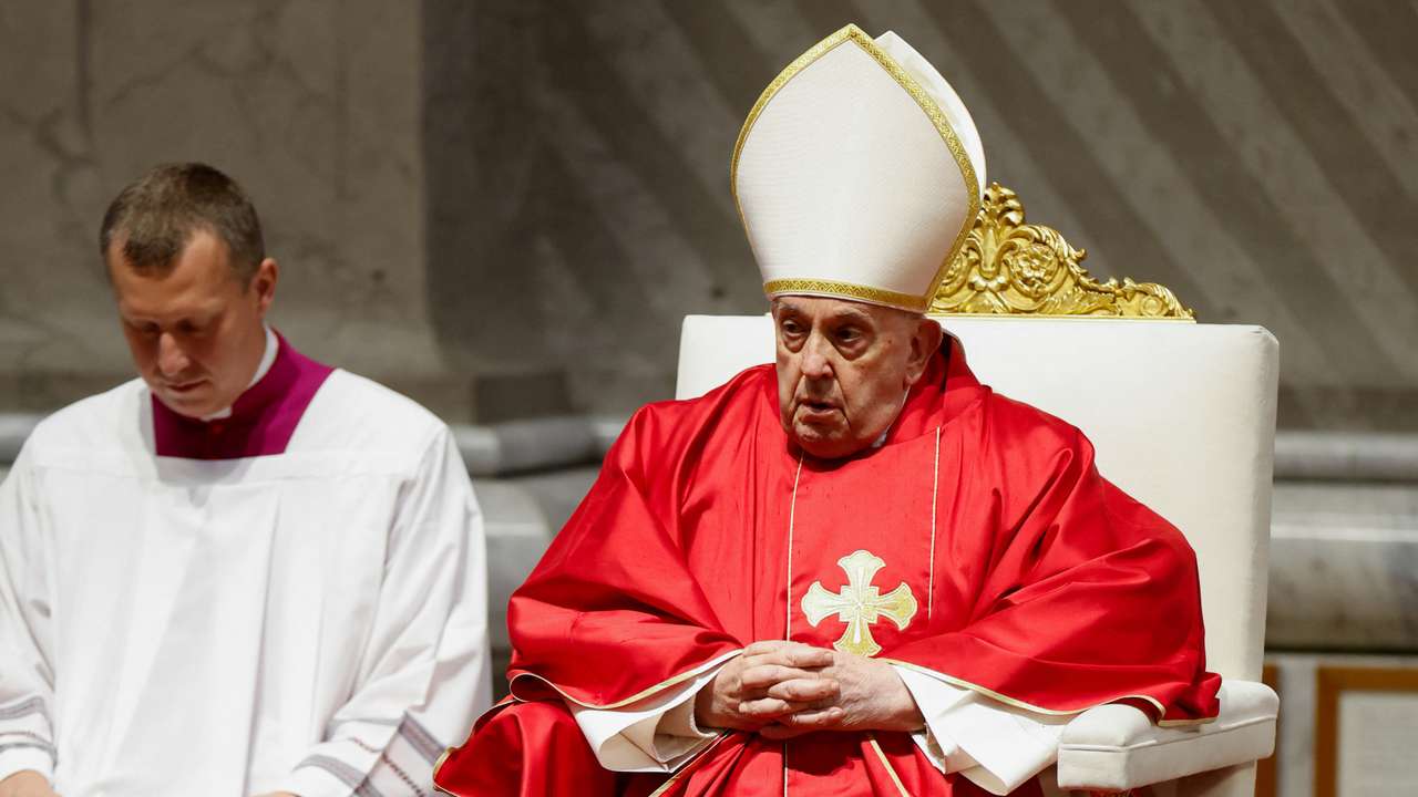 Pope Francis presides over the Good Friday Passion of the Lord service in Saint Peter's Basilica