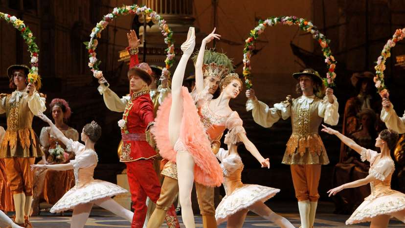 FILE PHOTO: Zakharova and other dancers perform during a rehearsal of "The Sleeping Beauty" at the Bolshoi Theatre in Moscow