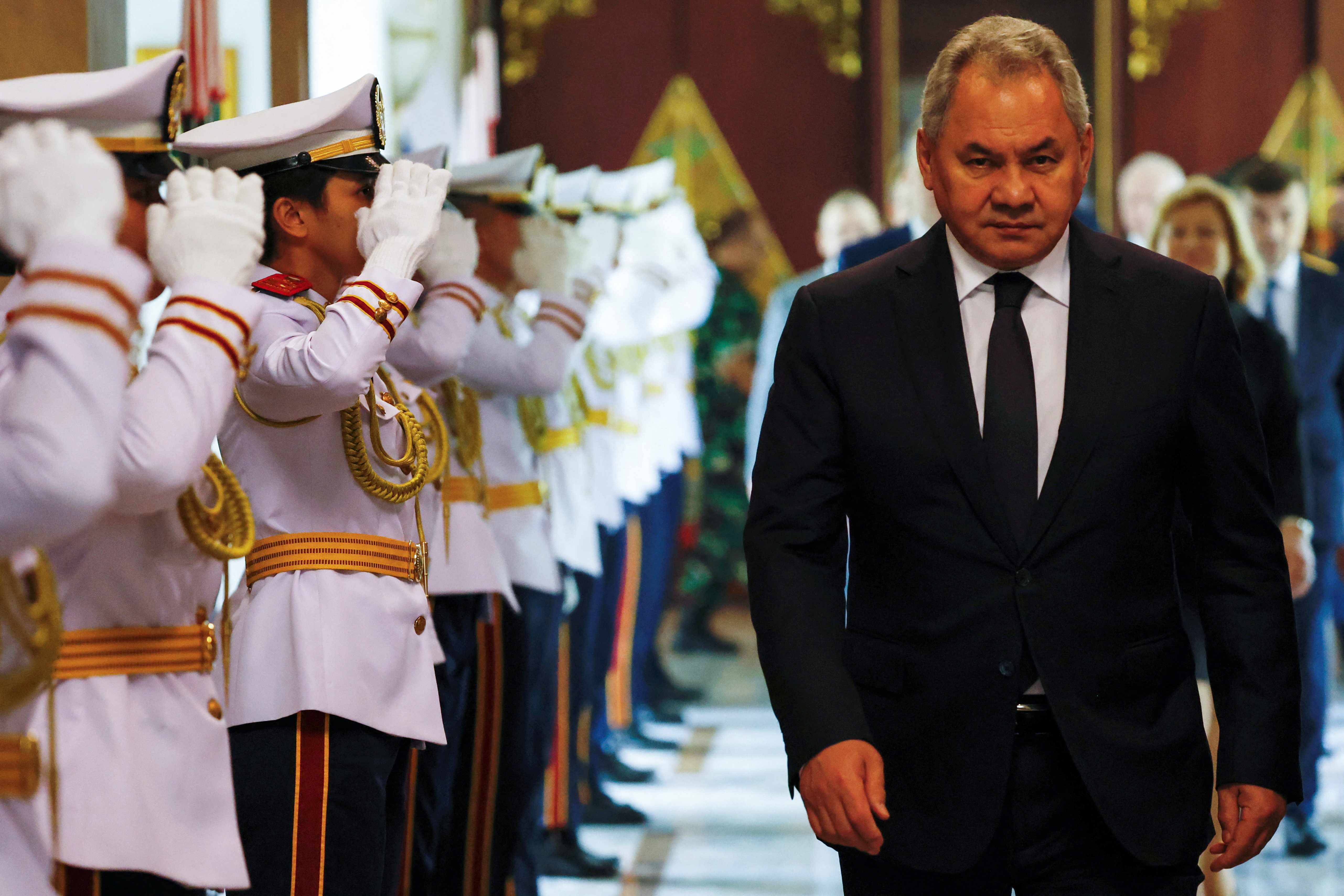 Russian Security Council Secretary Sergei Shoigu leaves following his meeting in Jakarta
