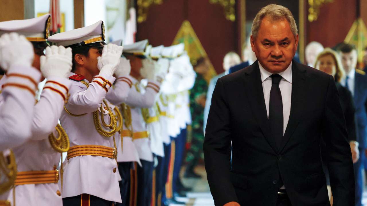 Russian Security Council Secretary Sergei Shoigu leaves following his meeting in Jakarta