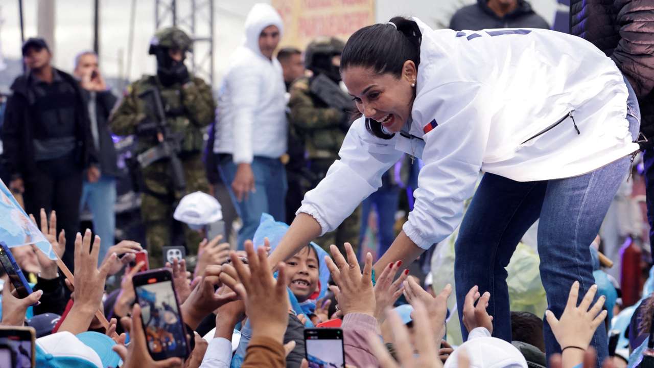 Ecuadorean presidential candidate Luisa Gonzalez of the Revolucion Ciudadana party holds a closing campaign rally in Quito