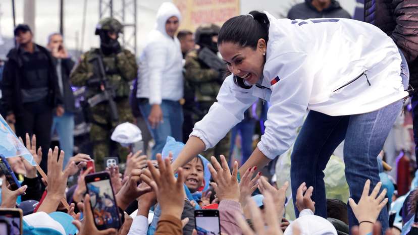 Ecuadorean presidential candidate Luisa Gonzalez of the Revolucion Ciudadana party holds a closing campaign rally in Quito