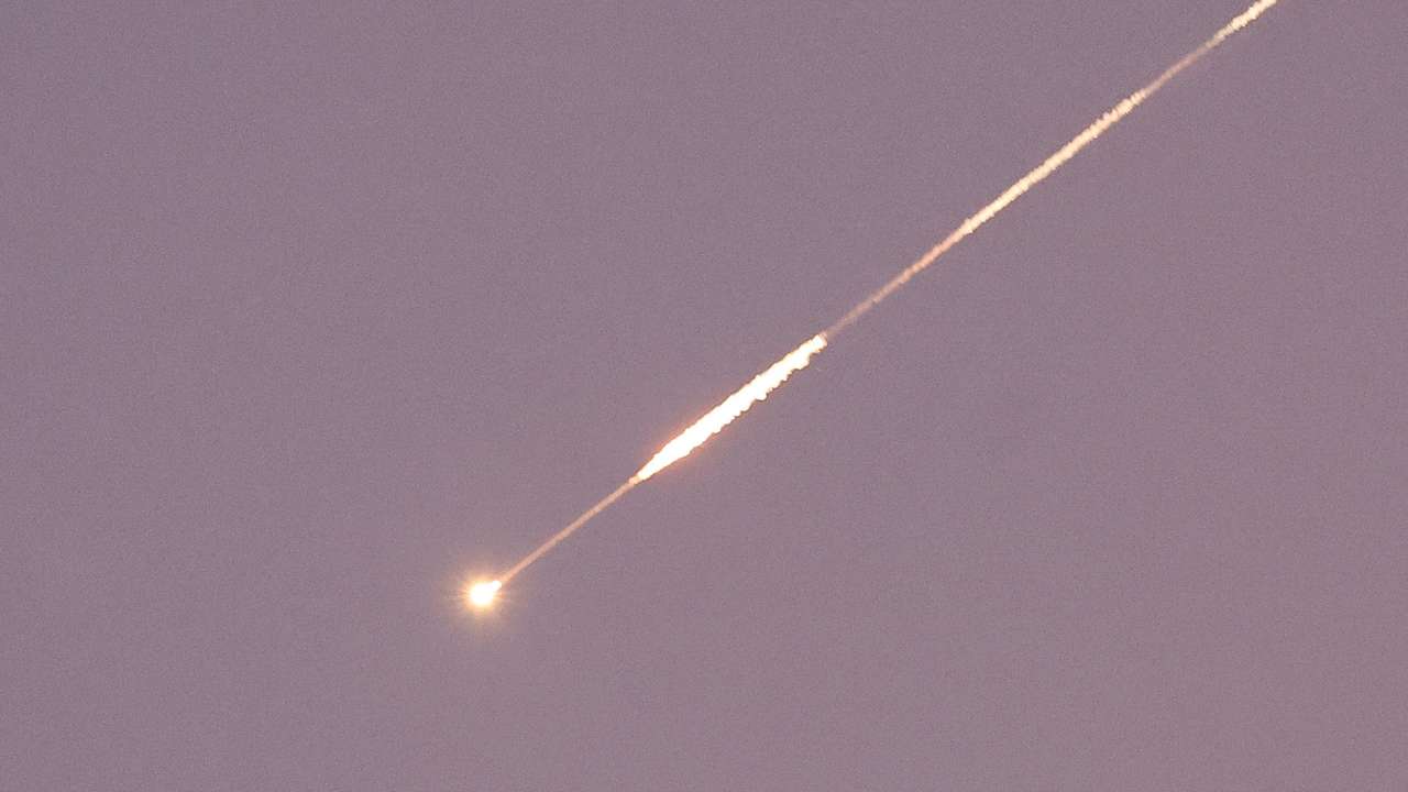 Missiles launched from Iran towards Israel are seen from Tubas