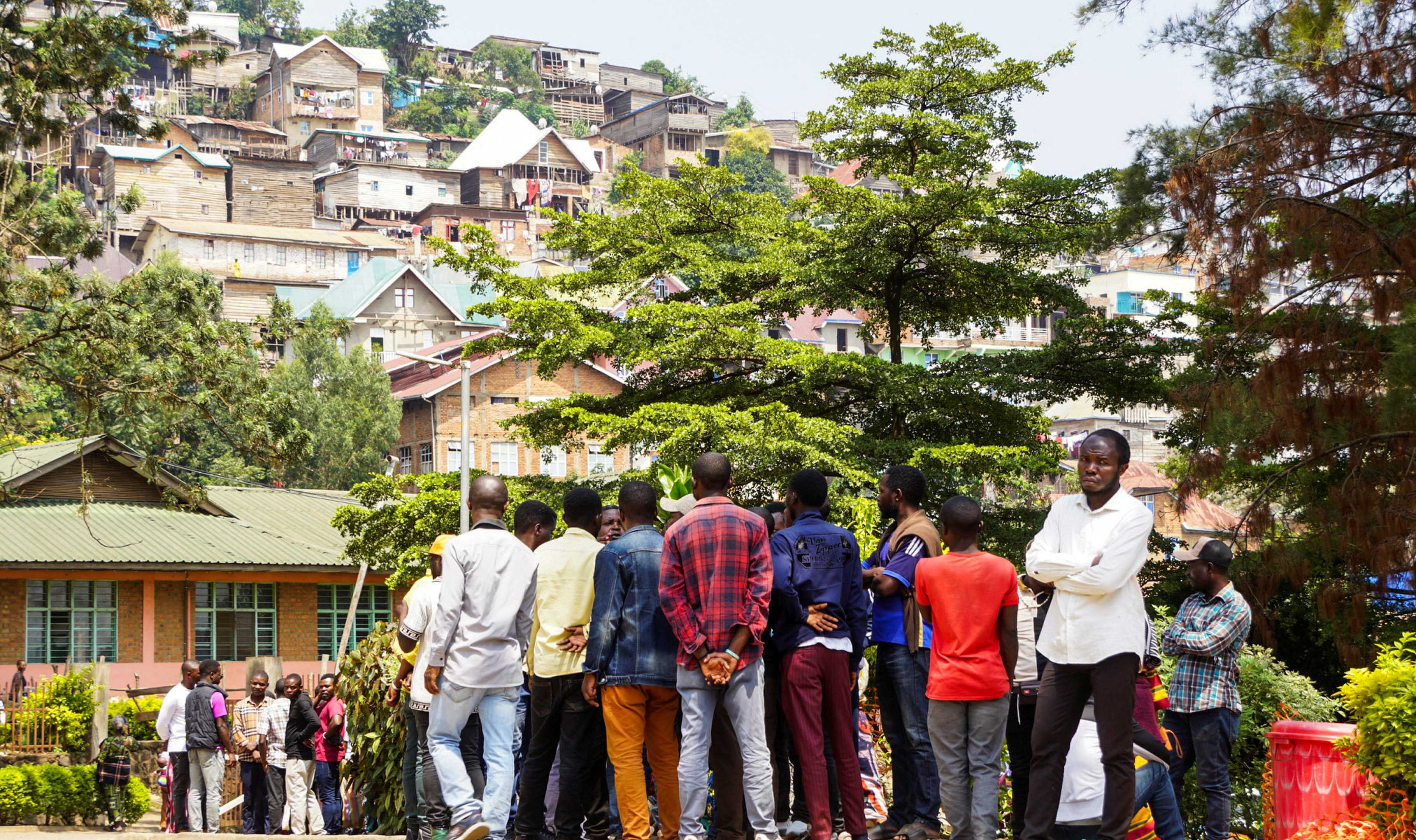 Volunteers register to donate blood for those injured while attending a rally in Bukavu