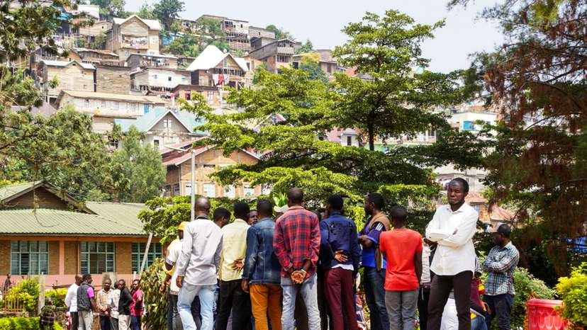 Volunteers register to donate blood for those injured while attending a rally in Bukavu