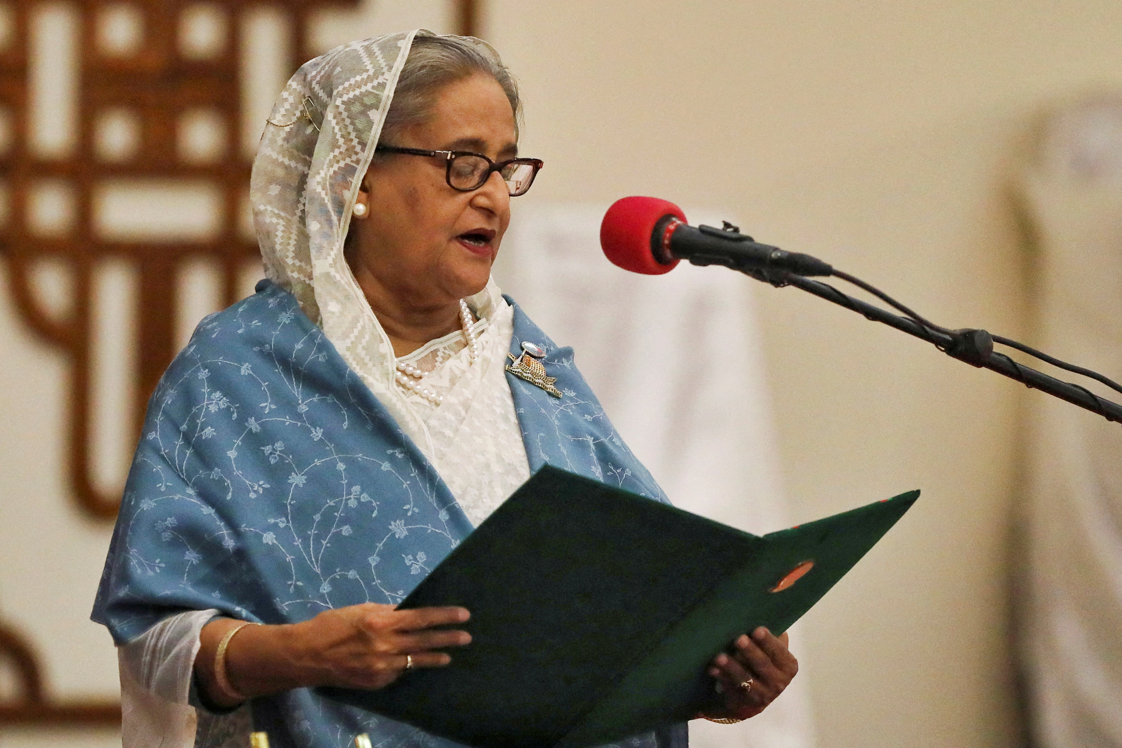 FILE PHOTO: Bangladesh's then-Prime Minister Sheikh Hasina in Dhaka