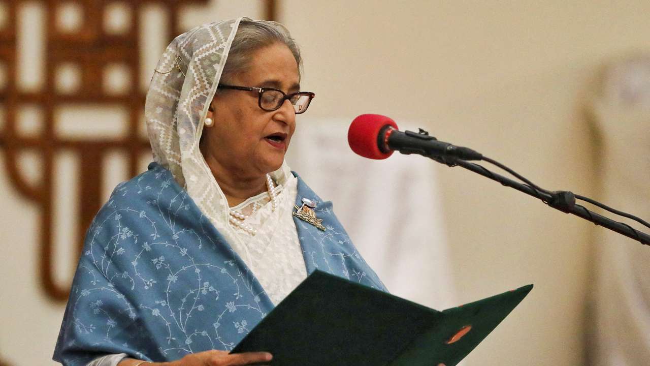 FILE PHOTO: Bangladesh's then-Prime Minister Sheikh Hasina in Dhaka