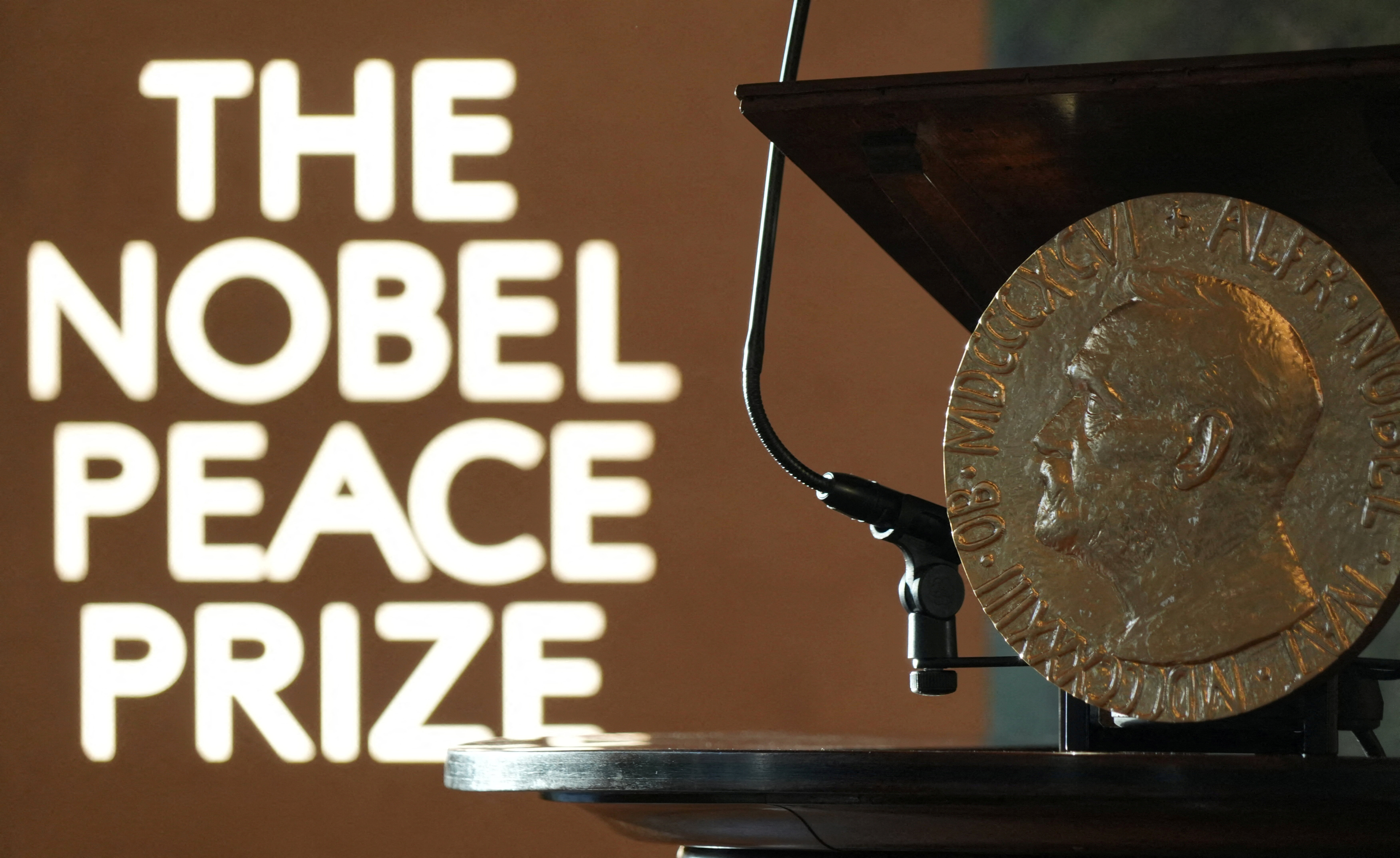 A replica of the Nobel Peace Medal is placed at the Norwegian Nobel Institute in Oslo