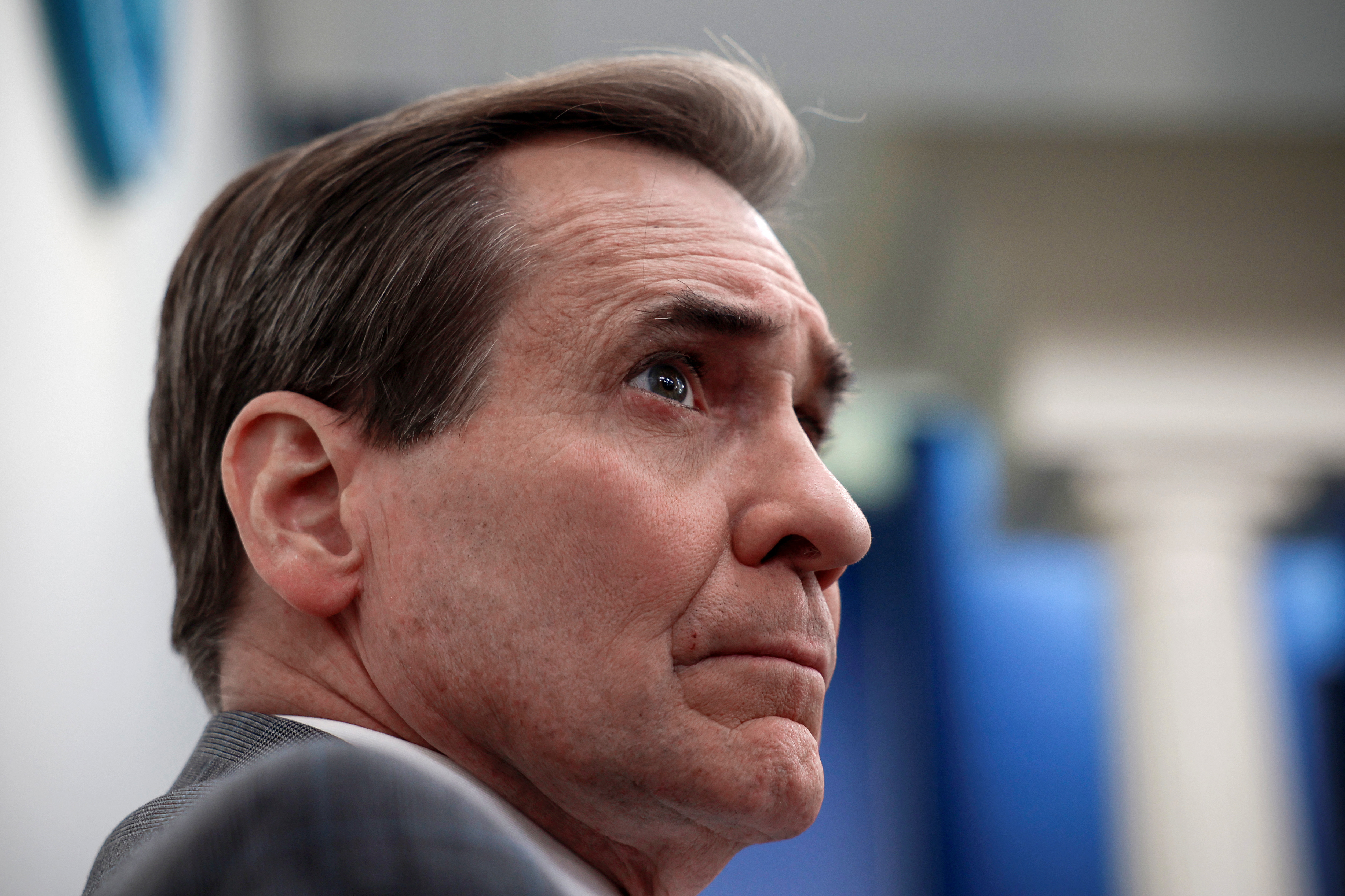 John Kirby attends the press briefing at the White House in Washington